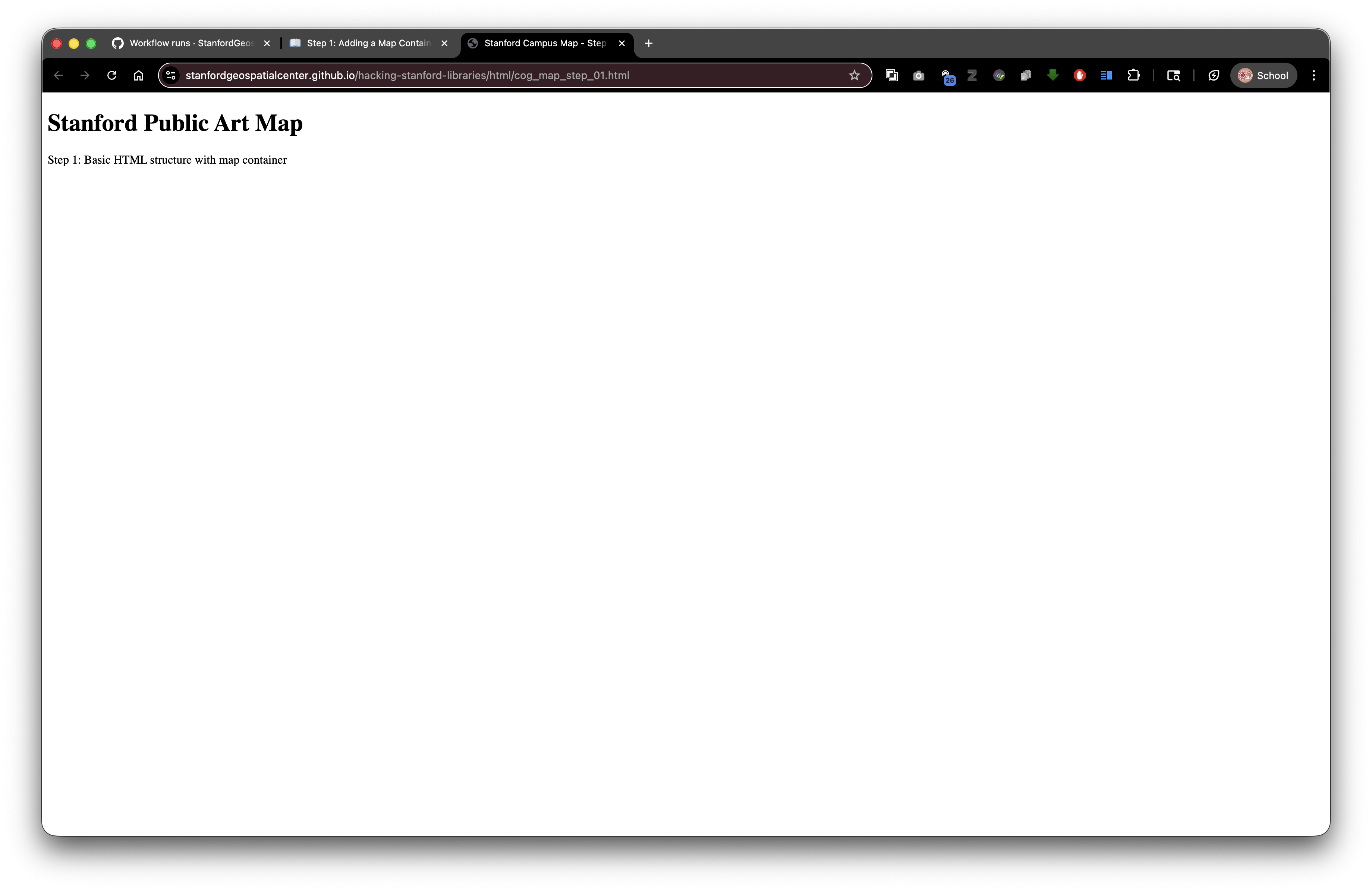 Step 1: Page with heading, description, and empty map container