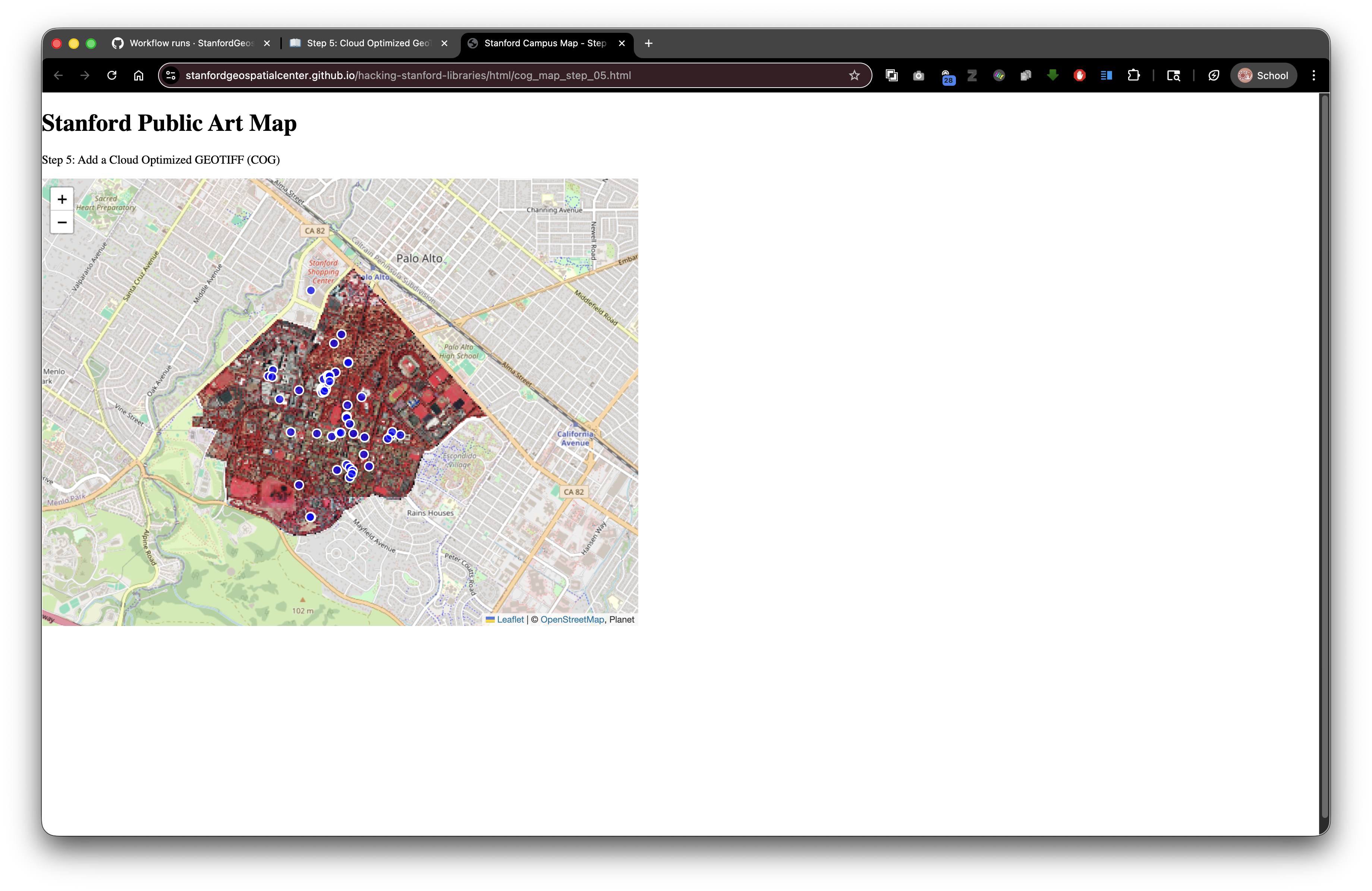 Step 5: Map with false-color infrared aerial imagery overlay from Stanford Digital Stacks
