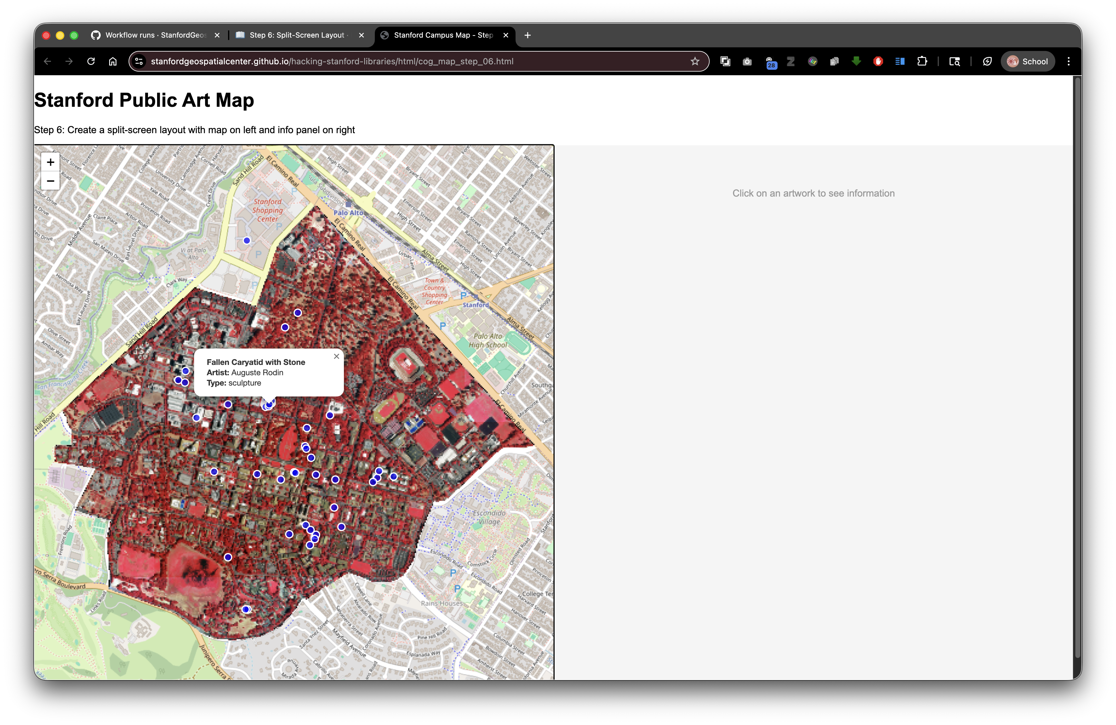 Step 6: Split-screen layout with map on left and information panel on right