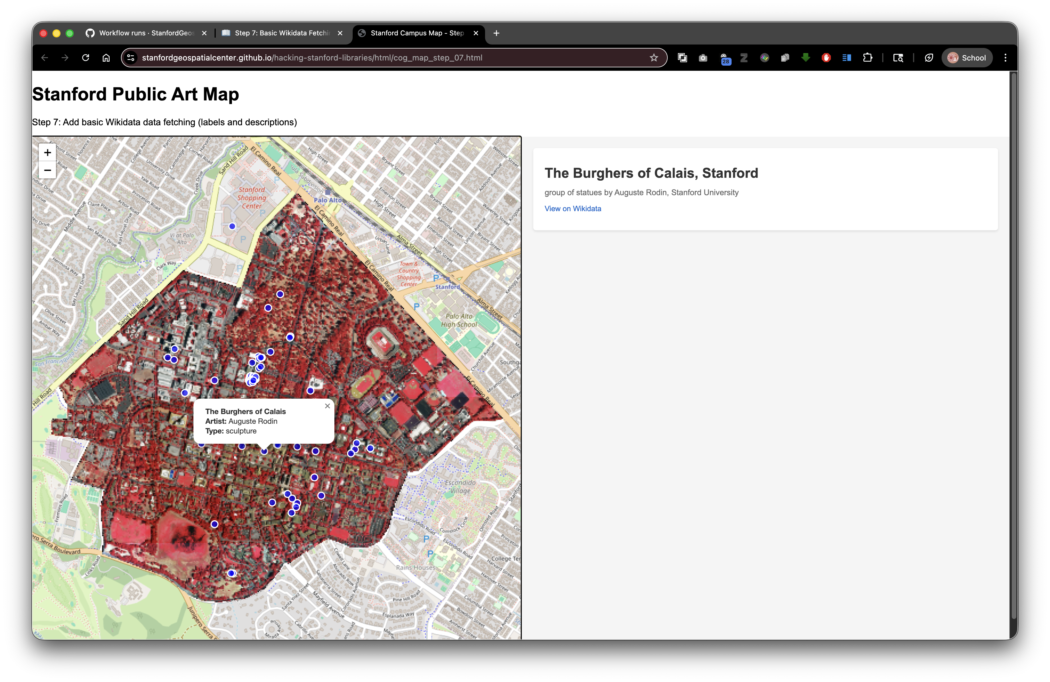 Step 7: Split-screen showing map with Wikidata labels and descriptions in right panel